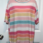 Haptics by Holly Harper Womens Striped Knit Top Short Sleeve Crew Neck Casual M Pink Size M Photo 0