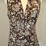Liz Claiborne Top XL Brown Floral Baby Doll Shear Gathered at Chest Boho Cottage Photo 0