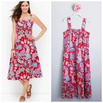 Talbots  Red Floral Paisley Midi Dress Photo 1