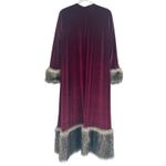 Jennafer Grace Womens Mob Wife Velvet Duster Cardigan Faux Fur Trim XS Burgundy Red Photo 6