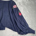 Nanette Lepore Nanette LaPore Shirt Blue Embroidered Floral Flowers Blouse Boho Chic Large Photo 4