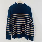 Magaschoni mock neck 100% cashmere stripe sweater in navy Photo 3