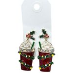 Holiday Time Festive Latte Earrings Goldtone Christmas Jewelry Red Photo 2