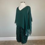 JKara Sequined Chiffon Caped Mini Sheath Cocktail Party Dress Green Size 6 Photo 3