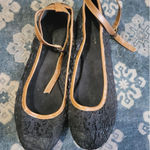 Black Lace Ballet Flats‎ Ankle Strap Pointed Toe Shoes Women's Size 7.5 Photo 0