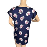 EXPRESS Split Neck Blouse Navy Floral Shirt Short Sleeve Top Women’s Small Photo 3