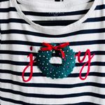 Talbots  Striped Christmas Wreath Beaded Red Velvet Crew Neck Tee Long Sleeve Sp Photo 2