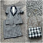 Vintage Rafael Linen Blend Plaid Skirt, Blazer & Purse Set Black White 16 Photo 1