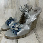 Rock & Republic Silver Blue Ankle Wrap Espadrille Wedge Sandals size 41 US 9.5 Photo 0
