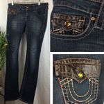 True Religion Ricky Pleather Jewel Embellished Straight Leg Jeans 29 Photo 1