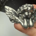 Winged Cherub Angel Brooch Pin Pewter Color Silver Tone Photo 5