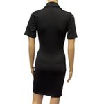 Black Ruched Bodycon Full Button Front Short Sleeve Mini Dress Womens Small Photo 4