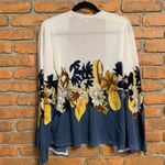 Chico's Cardigan Women's Size Large White Blue Floral Print Open Front Sweater Photo 2