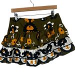 ZARA Mini Skirt Womens M Olive Green Floral Tiered Asymmetric Linen Cotton Indie Photo 3