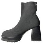 Womens 8.5 Sock Boots Platform Chunky Heel Booties Square Toe Slip On‎ Black Photo 5
