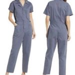 Pistola Jumpsuit Women M Blue Stone Relaxed Field Suit Short Sleeve Button Front Photo 1