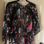 EXPRESS Long Floral Sheer Kimono Duster Cardigan Lace Trim Black Pink Size Small Photo 9