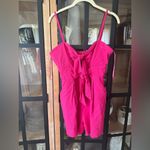 Tuckernuck MILLY Bows Romper Anya Linen tie knot Front Sleeveless Sweetheart barbie pink Photo 2