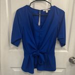 Miami Elegant Blue V-Neck Tie-Front Top Photo 1