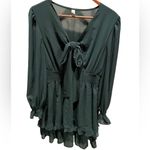 Exlura  Women Lantern Sleeve Mini Dress with front tie and long sleeves Photo 2