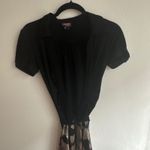 XOXO Collection Black Ruched Collared Short Sleeve Dress Floral Skirt Size S Photo 4