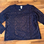 Chico's  Foil Lace Top Long Sleeve Knit Navy Blue Size 2 holiday work‎ office NWT Photo 0