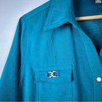 JM Collection Teal Blue Faux Suede Long Sleeve Button Down L Photo 3