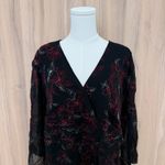 Dress Barn  Black Red Floral Blouse Size 2X Whimsigoth Boho Photo 1