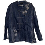Linen Women's 1X Blue Embroidered Floral Vintage Jacket Photo 0