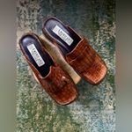 Vintage 90s American Eagle Kimmy fringe faux croc mule loafers, size 7M Brown Photo 1