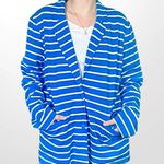 Joan Vass 00s  Vintage Blue White Cotton Striped Collared Cardigan Photo 0