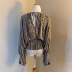 MIOU MUSE NWT Plisse Dolman Sleeve Plunging V Neck Ruched Waist Top Size Small Silver Photo 2