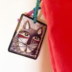 Laurel Burch Black Red Gray Canvas Cat Tote Photo 3