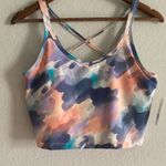 Women New Sports Bra Long line Watercolor Abstract Pattern Strappy back Medium Orange Photo 1