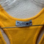 Mudd  Yellow Ribbed Tank Top Women's Racerback Embroidered Heart Peace Flower y2k Photo 3