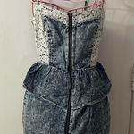 Mimi Chica  Exposed Zip Front Peplum Lace Denim Dress 80s/90s Retro S Coquette Photo 0
