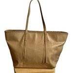 Ash  Beige Leather Tote Whip Stitch Fringe Photo 0