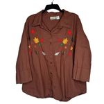 American Vintage Vintage autumn fall leaves embroidered brown button-down shirt extra large Photo 1