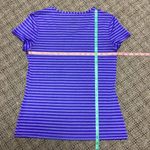 Danskin Now Athletic Semi Fitted V- neck Purple Striped Short Sleeve Shirt Size Medium Photo 3