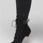 Good American Black Suede Stiletto Lace Up Ankle Bootie Size 5.5 New Photo 3