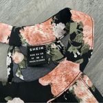 SheIn Floral Sleeveless Blouse Pink Flowers Black Medium Keyhole Back Tie Photo 2