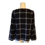 Loft  Cold shoulder Top womens XS black white plaid & red embroidered flowers​​ Photo 6