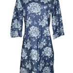 Gap  Roll Cuff Medium Indigo Denim Floral Print Shift Dress Back Zipper Pockets 6 Photo 0