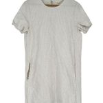 Eileen Fisher Cream Stripe Organic Linen Mini Dress sz Small Pocket Short Sleeve Photo 0