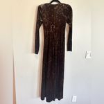 VTG Karen Alexander brown velvet paisley button down midi long sleeve dress S Photo 1