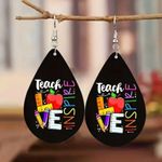 Water Drop Shaped Wooden Dangle Earrings Photo 1