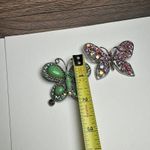 Rhinestone Butterfly Insect Brooch Pin Lot Of 2 Silver Tone 1 Green & 1 Pink Gold Photo 3