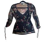EXPRESS WHIMSY GOTH MESH SHEER FLORAL BLOUSE NWOT SIZE X SMALL Photo 3