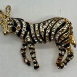Cool Vintage 1.5” Zebra Shoulder Brooch Gold Black Enamel & Rhinestones Pin Photo 0