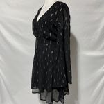 Band Of The Free New  Metallic Chiffon Bell Sleeve Mini Dress Black Silver Medium Photo 14